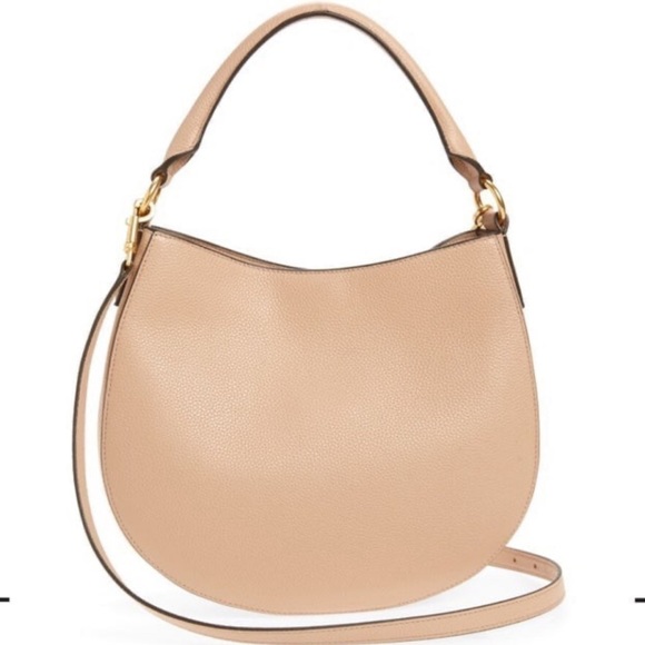 Tory Burch Shoulder Hobo Carson Devon Sand Pebbled Leather Cross Body Bag NWT - Picture 2 of 8